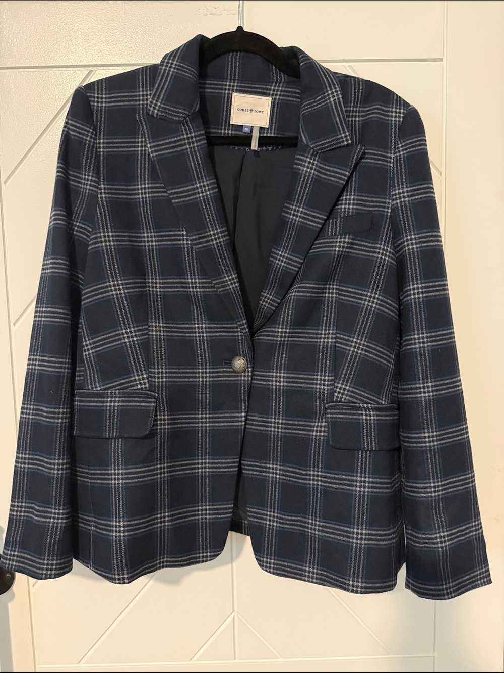 Court & Rowe Nordstrom Navy Blue Plaid Single Button Blazer Size 10